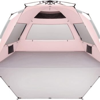 XX-Large Pop Up Beach Tent Sun Shelter for 5-6 Person Portable Sun Shade Instant Tent for Beach with Carrying Bag, Stakes, 6 Sand Pockets, Anti UV for Fishing Hiking Camping Pink