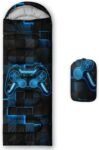 Gamepad Sleeping Bag,3 Season Warm and Cool Weather Game Console Sleeping Bag for Boys Teens,Waterproof Lightweight Geometry Hexagonal Sleeping Bag for Traveling,Outdoors Camping,Blue,Black