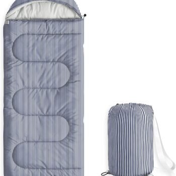 Kids Sleeping Bag for Boys Girls Toddlers, Camping in Warm Cold Weather, Backpacking Lightweight Compact Outdoor Liner for 3 Seasons, Farmhouse Ticking Stripe