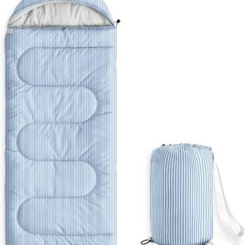 Kids Sleeping Bag for Boys Girls Toddlers, Camping in Warm Cold Weather, Backpacking Lightweight Compact Outdoor Liner for 3 Seasons, Farmhouse Ticking Stripe