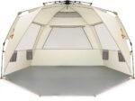 Beach Tent Easy Up 99" Wide for 4-6 Person Sun Shelter - Extended Zippered Porch Included Beige